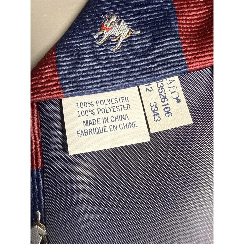 American Eagle Mens Neck‎ Tie Red Blue Striped Academia Preppy Luxe Dog  Print